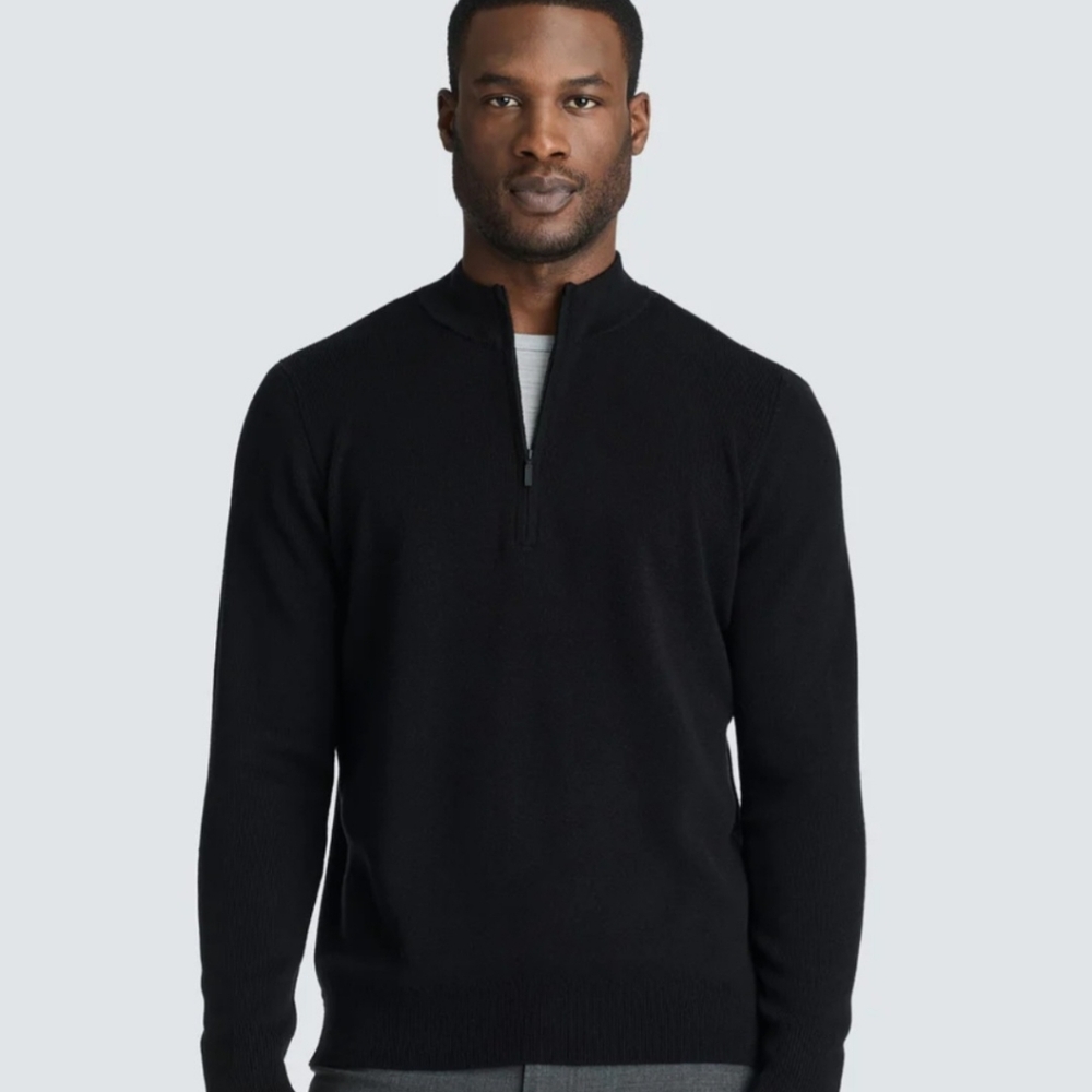 Unbound Merino Medium Black Men's Quarter Zip-Up Sweater